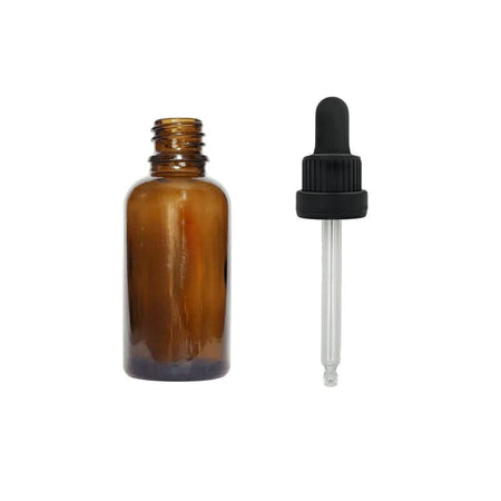 30ml Premium Amber Glass Dropper Bottle with Black Tamper Evident Dropper (Type III)