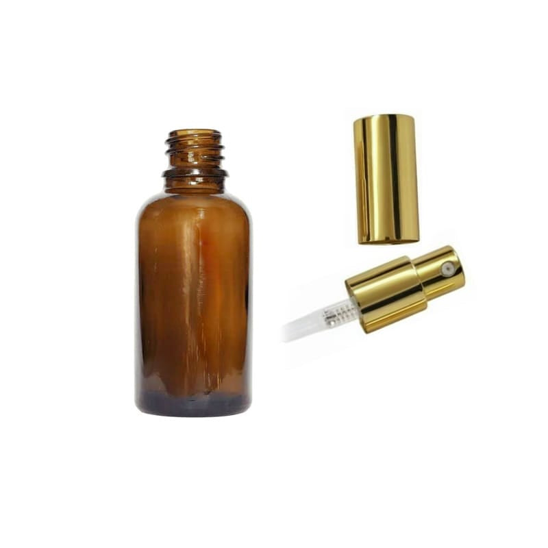 30ml Premium Amber Glass Dropper Bottle with Gold Lotion Pump with Gold Over Cap