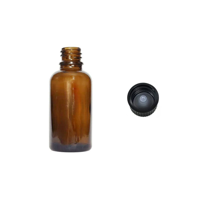 30ml Premium Amber Glass Dropper Bottle with Urea Black Cap with Polycone Insert DIN 18mm