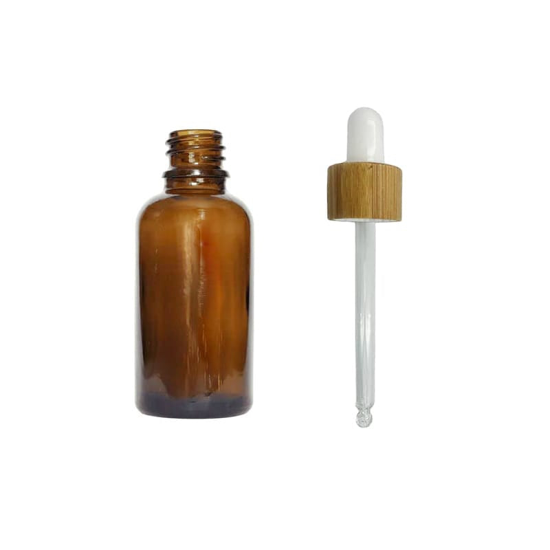 30ml Premium Amber Glass Dropper Bottle with White Bamboo Dropper
