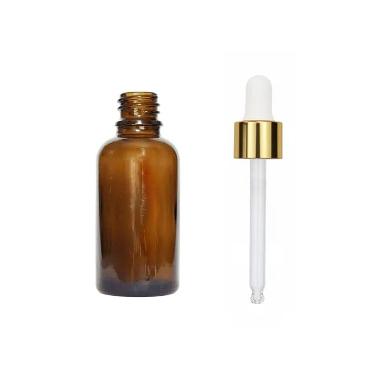 30ml Premium Amber Glass Dropper Bottle with White & Gold Dropper