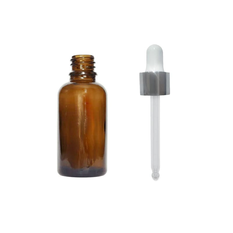 30ml Premium Amber Glass Dropper Bottle with White & Silver Dropper