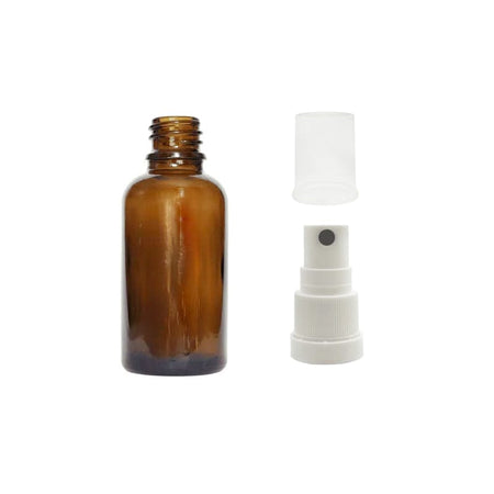 30ml Premium Amber Glass Dropper Bottle with White Tamper Evident Atomiser and Clear Over Cap (Type III)
