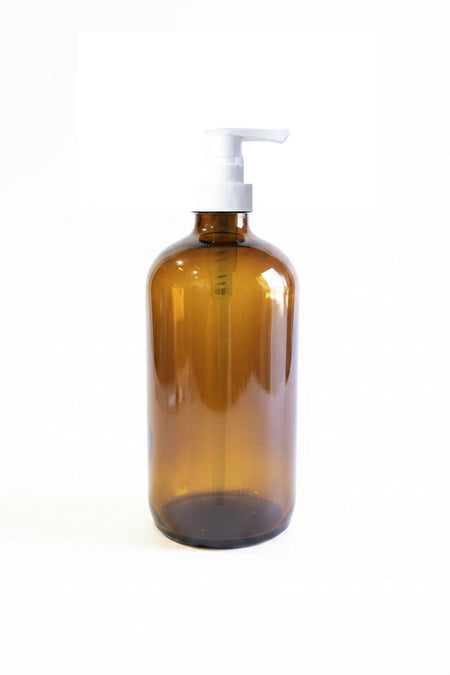 500ml Amber Boston Bottle with White Lotion Pump Dispenser
