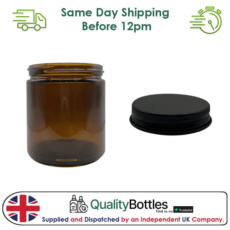 500ml Amber Glass Jar With Matte Black Aluminium Lid - Pack of 15