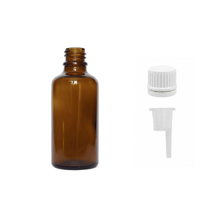 50ml Amber Glass Dropper Bottle with 0.6mm Dripper Insert and Tamper Evident White Cap (Type II)