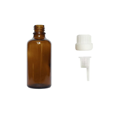 50ml Amber Glass Dropper Bottle with 0.6mm Dripper Insert and Tamper Evident White Cap (Type III)