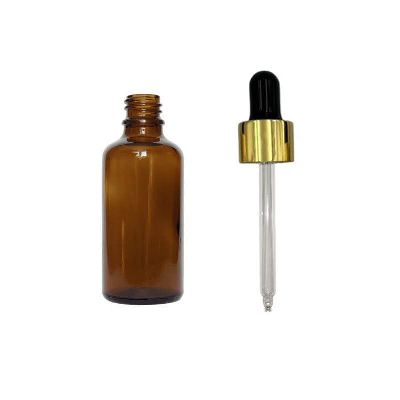 50ml Amber Glass Dropper Bottle With Black & Gold Dropper