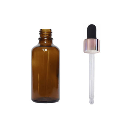 50ml Amber Glass Dropper Bottle with Black & Rose Gold Dropper