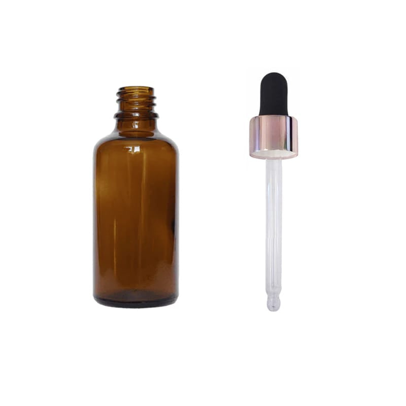 50ml Amber Glass Dropper Bottle with Black & Rose Gold Dropper