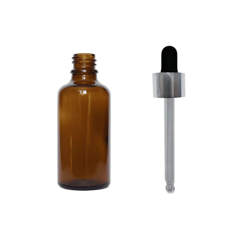 50ml Amber Glass Dropper Bottle with Black & Silver Dropper
