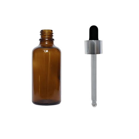 50ml Amber Glass Dropper Bottle with Black & Silver Dropper