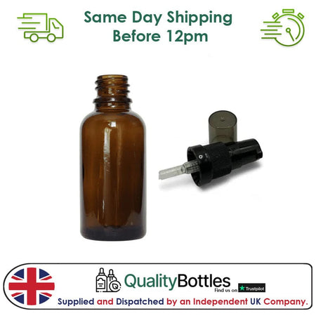 50ml Amber Glass Dropper Bottle with Black Smoke Cap TE Lotion Pump - Pack of 12