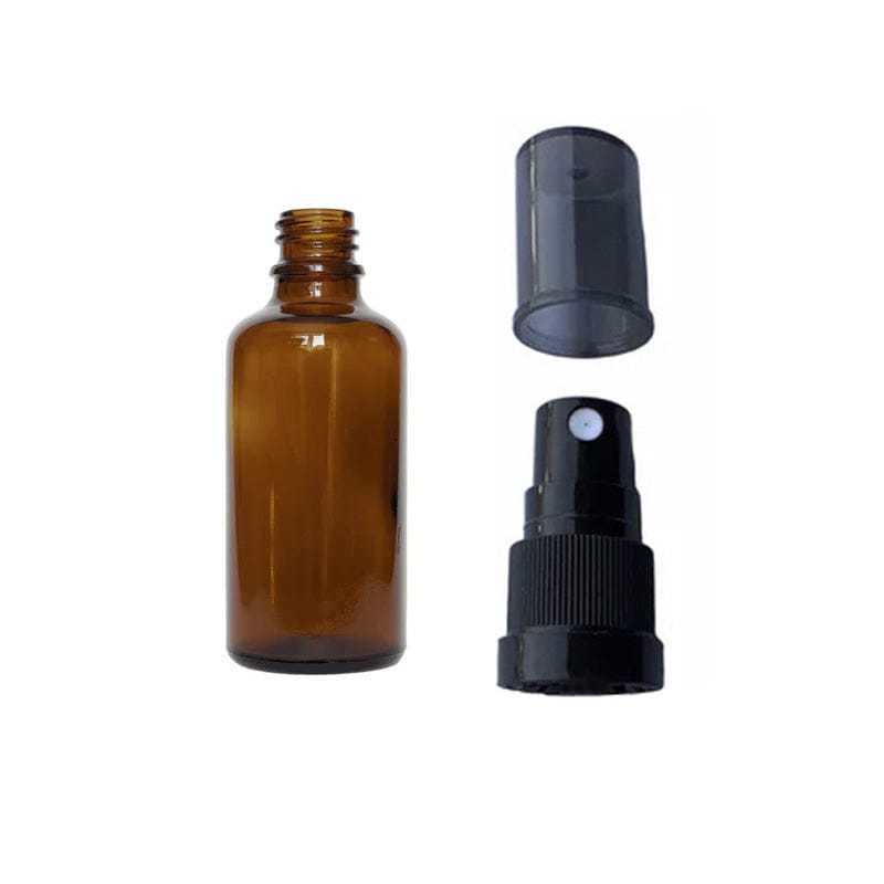 50ml Amber Glass Dropper Bottle With Black Tamper Evident Atomiser (Smoke Cap)