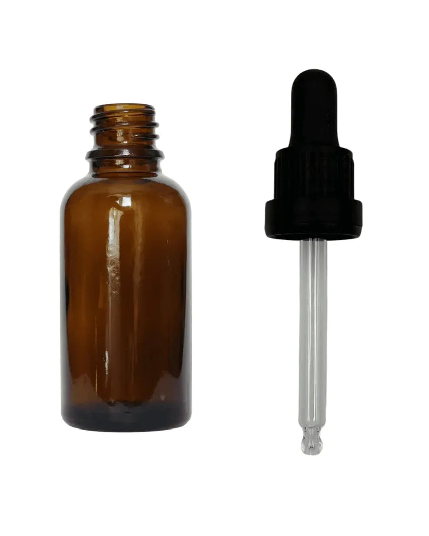 50ml Amber Glass Dropper Bottle With Black Tamper Evident Dropper