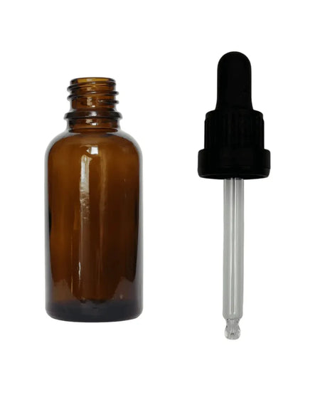 50ml Amber Glass Dropper Bottle With Black Tamper Evident Dropper