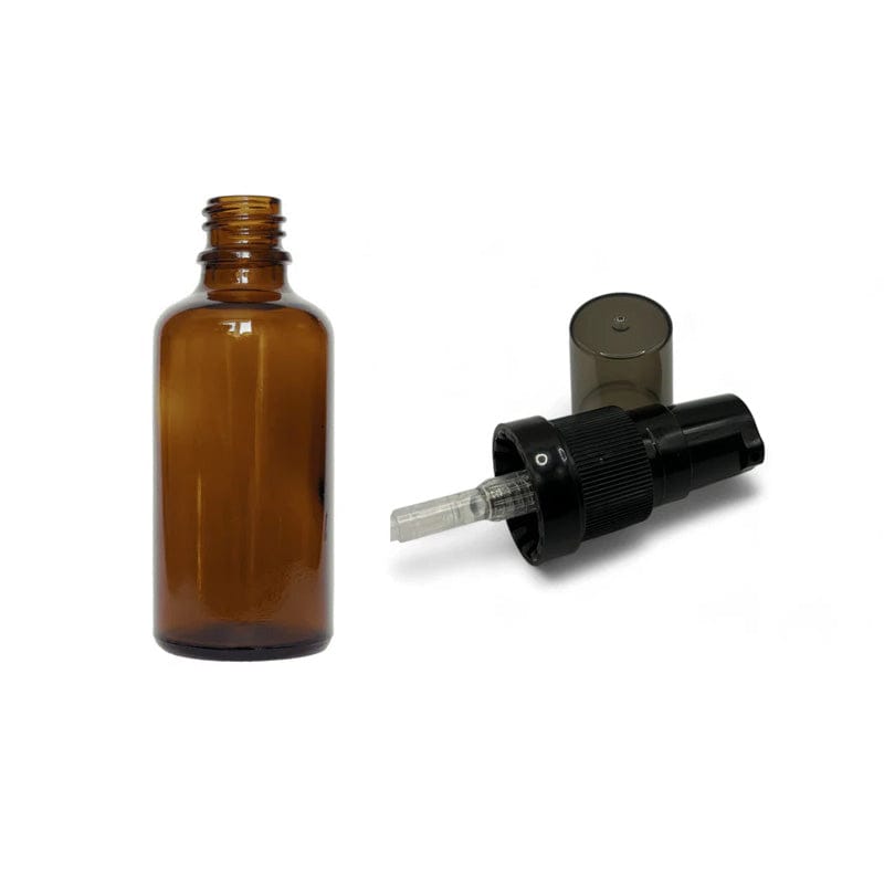 50ml Amber Glass Dropper Bottle With Black Tamper Evident Lotion Pump