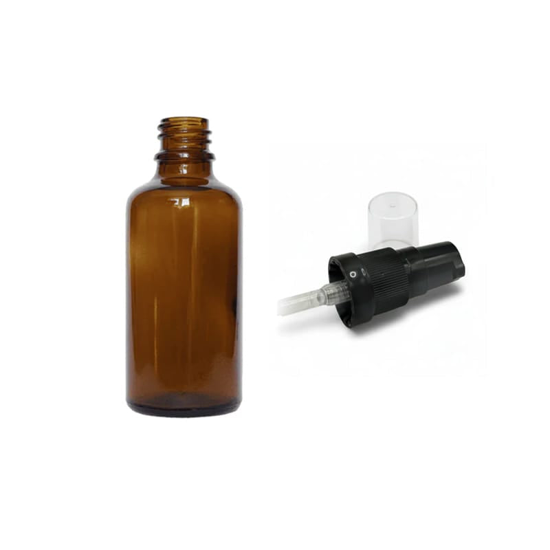 50ml Amber Glass Dropper Bottle With Black Tamper Evident Lotion Pump with Clear Over Cap (Type III)