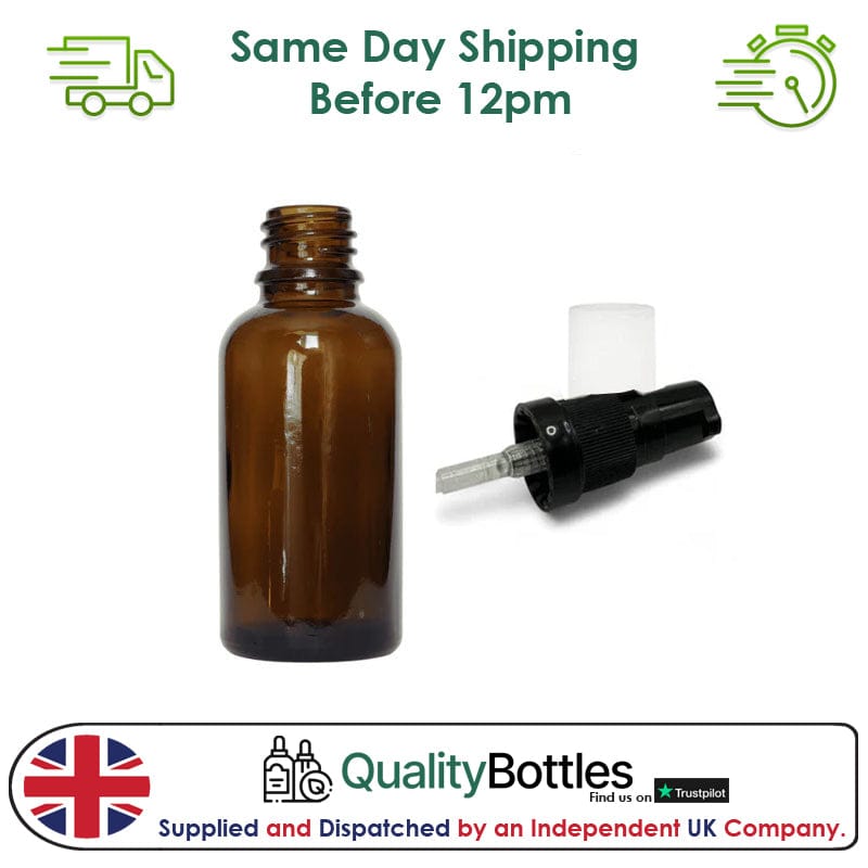 50ml Amber Glass Dropper Bottle with Black TE Lotion Pump - Pack of 12