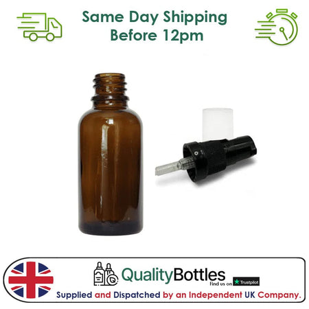 50ml Amber Glass Dropper Bottle with Black TE Lotion Pump - Pack of 12