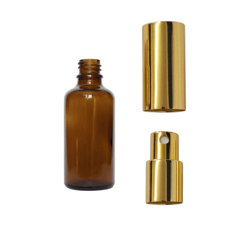 50ml Amber Glass Dropper Bottle With Gold Atomiser