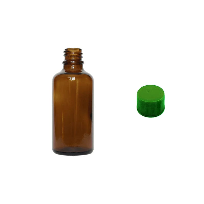 50ml Amber Glass Dropper Bottle With Green PP Wadded Cap DIN 18mm