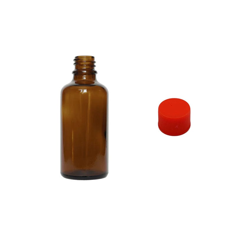 50ml Amber Glass Dropper Bottle With Red PP Wadded Cap DIN 18mm