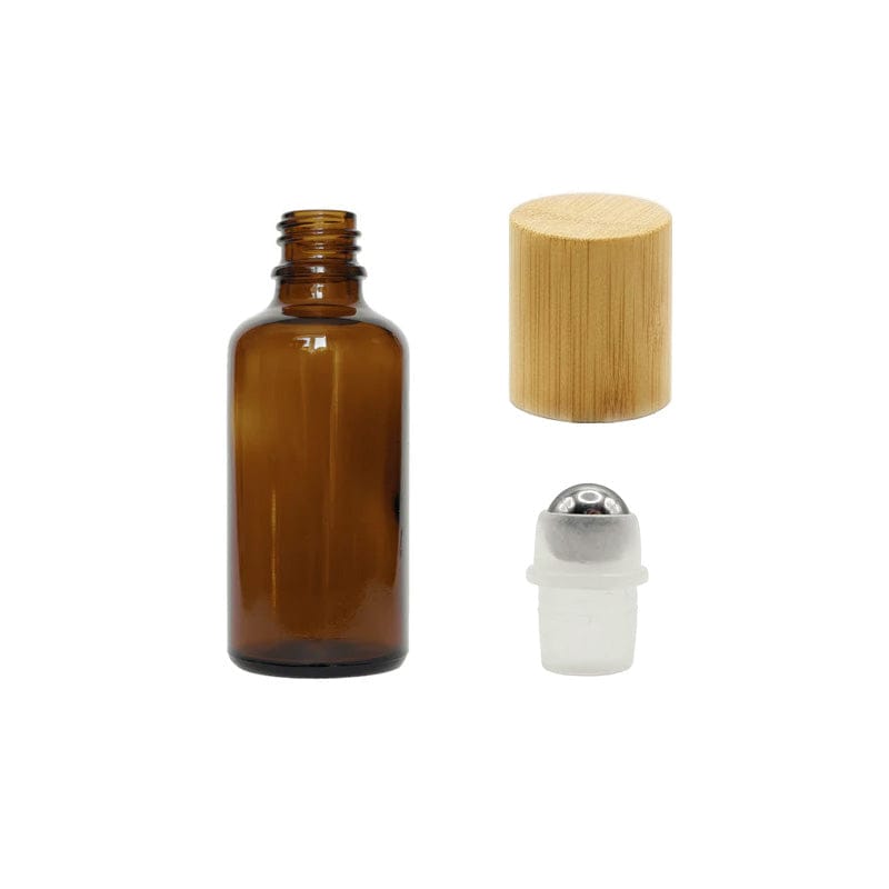 50ml Amber Glass Dropper Bottle With Roller Ball and Bamboo Cap
