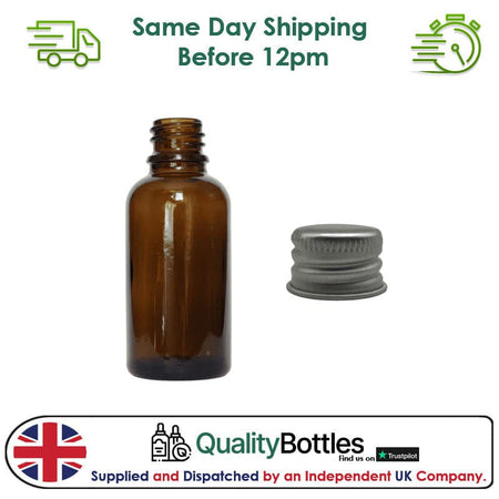 50ml Amber Glass Dropper Bottle with Silver DIN18 Cap - Pack of 12