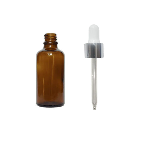 50ml Amber Glass Dropper Bottle with Silver & White Dropper