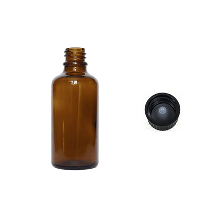 50ml Amber Glass Dropper Bottle with Urea Black Cap with Polycone Insert DIN 18mm - Pack of 12
