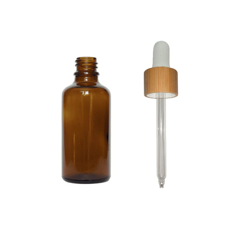 50ml Amber Glass Dropper Bottle With White Bamboo Dropper