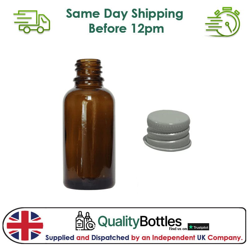 50ml Amber Glass Dropper Bottle with White DIN18 Cap - Pack of 12