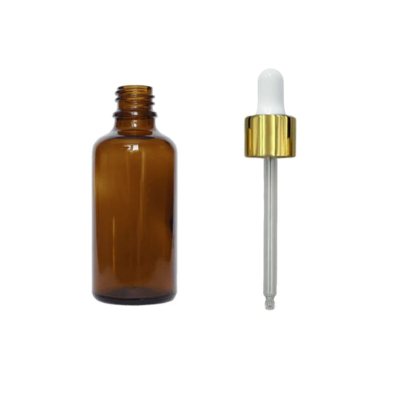 50ml Amber Glass Dropper Bottle with White & Gold Dropper