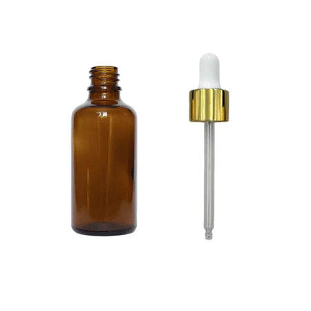 50ml Amber Glass Dropper Bottle with White & Gold Dropper