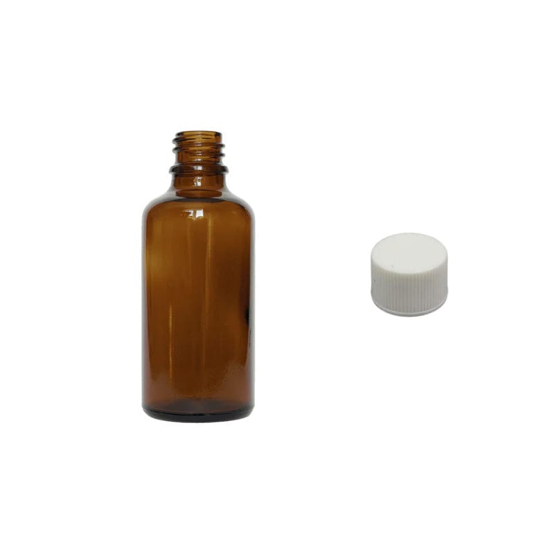 50ml Amber Glass Dropper Bottle With White PP Wadded Cap DIN 18mm