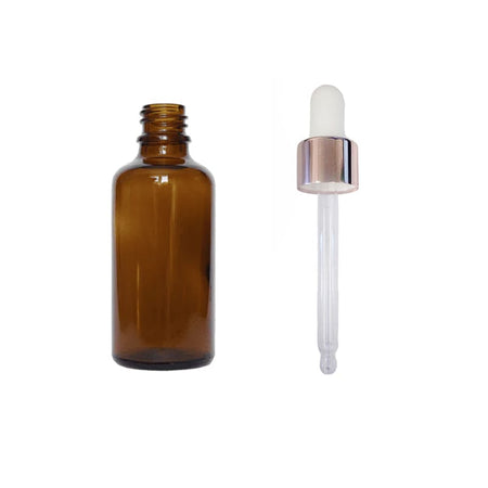 50ml Amber Glass Dropper Bottle with White & Rose Gold Dropper