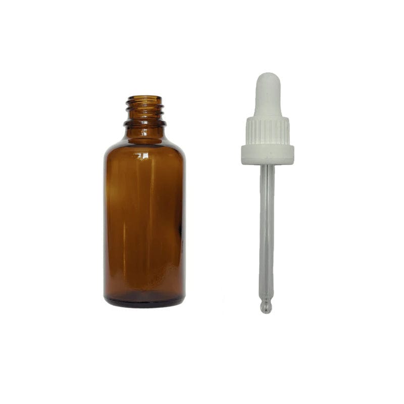 50ml Amber Glass Dropper Bottle With White Tamper Evident Dropper