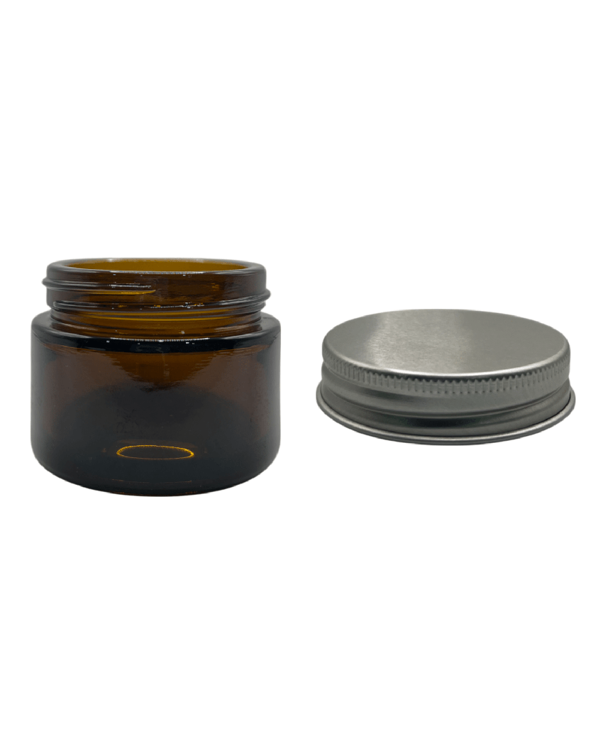 50ml Amber Glass Jar With Silver Aluminium Lid - Pack of 15