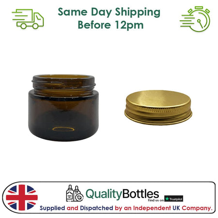 50ml Amber Glass Jar With Gold Aluminium Lid - Pack of 15