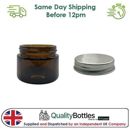 50ml Amber Glass Jar With Silver Aluminium Lid - Pack of 15