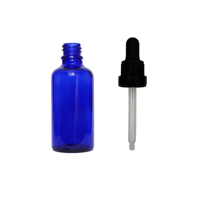 50ml Blue Glass Bottle with Black Tamper Evident Dropper