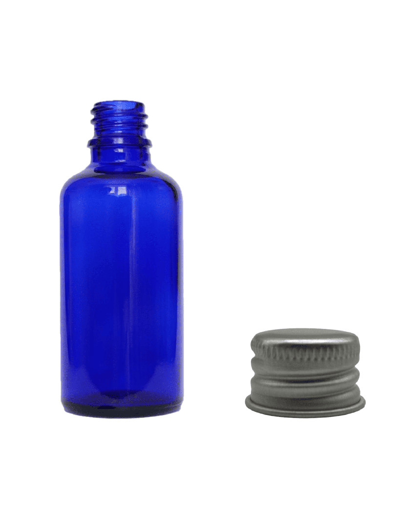 50ml Blue Glass Dropper Bottle with Silver Aluminium Cap