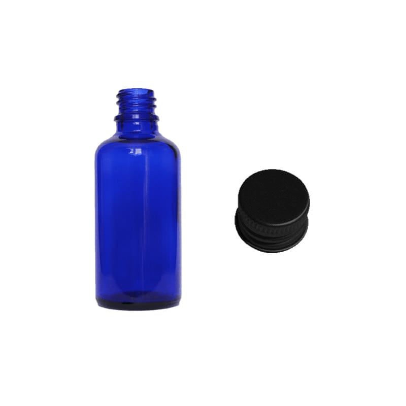 50ml Blue Glass Dropper Bottle with Black Aluminium Cap