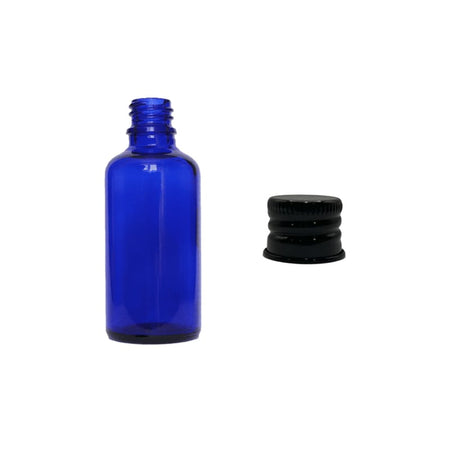 50ml Blue Glass Dropper Bottle with Black Anodised Aluminium Cap - Pack of 12