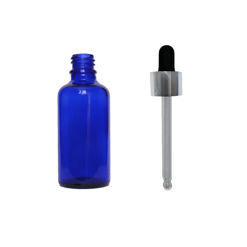 50ml Blue Glass Dropper Bottle with Black & Silver Dropper