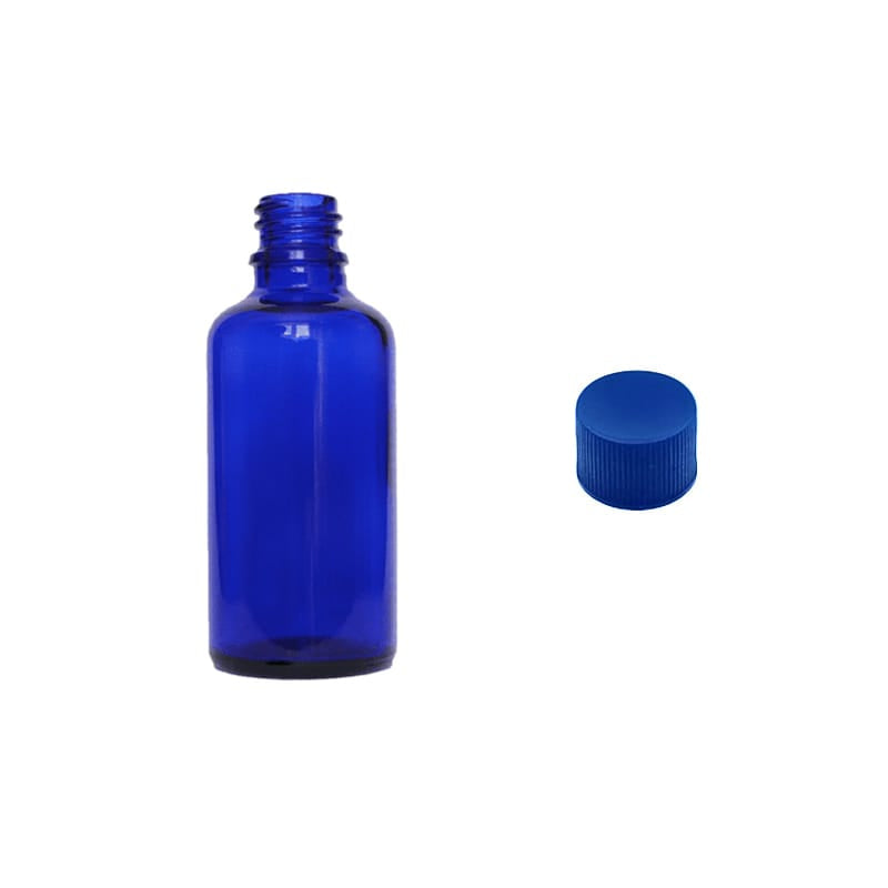 50ml Blue Glass Dropper Bottle with Blue PP Wadded Cap DIN 18mm