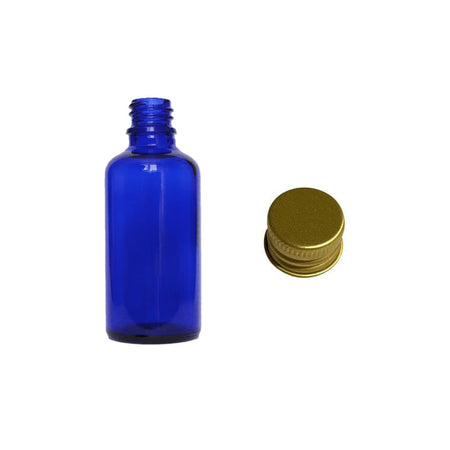 50ml Blue Glass Dropper Bottle with Gold Aluminium Cap