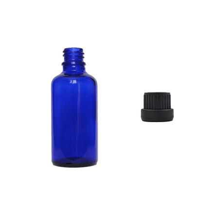 50ml Blue Glass Dropper Bottle with Tamper Evident Ribbed Black Cap (Type III)
