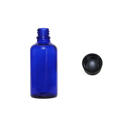50ml Blue Glass Dropper Bottle with Urea Black Cap with Polycone Insert DIN 18mm